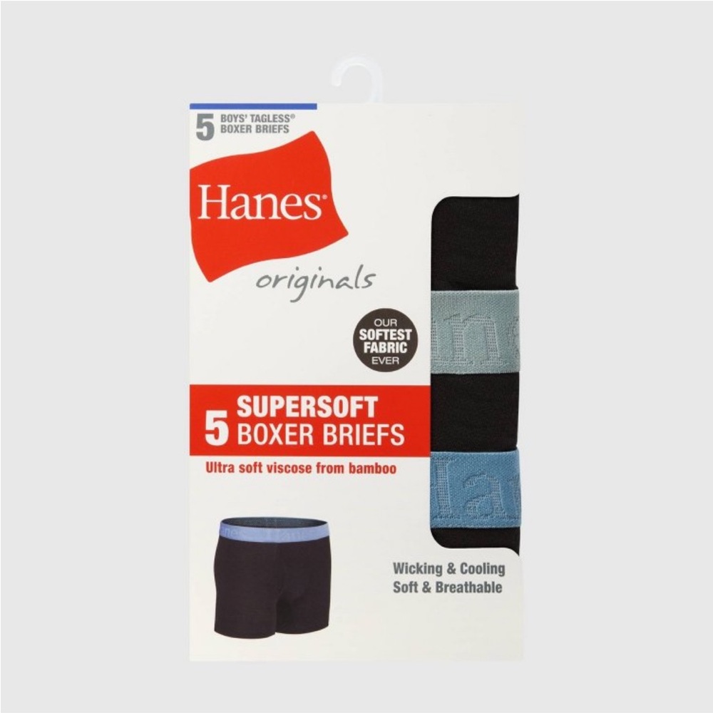 Hanes Originals Supersoft Boxer Briefs - Black and Blue